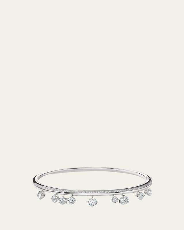 18K White Gold Barre Floating Diamond Pave Bangle Bracelet